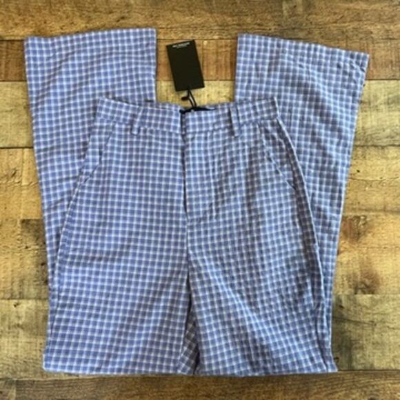 ASOS Heartbreak Purple Plaid Flare Pants Small Split Hems Flat Pockets NEW - Picture 4 of 8